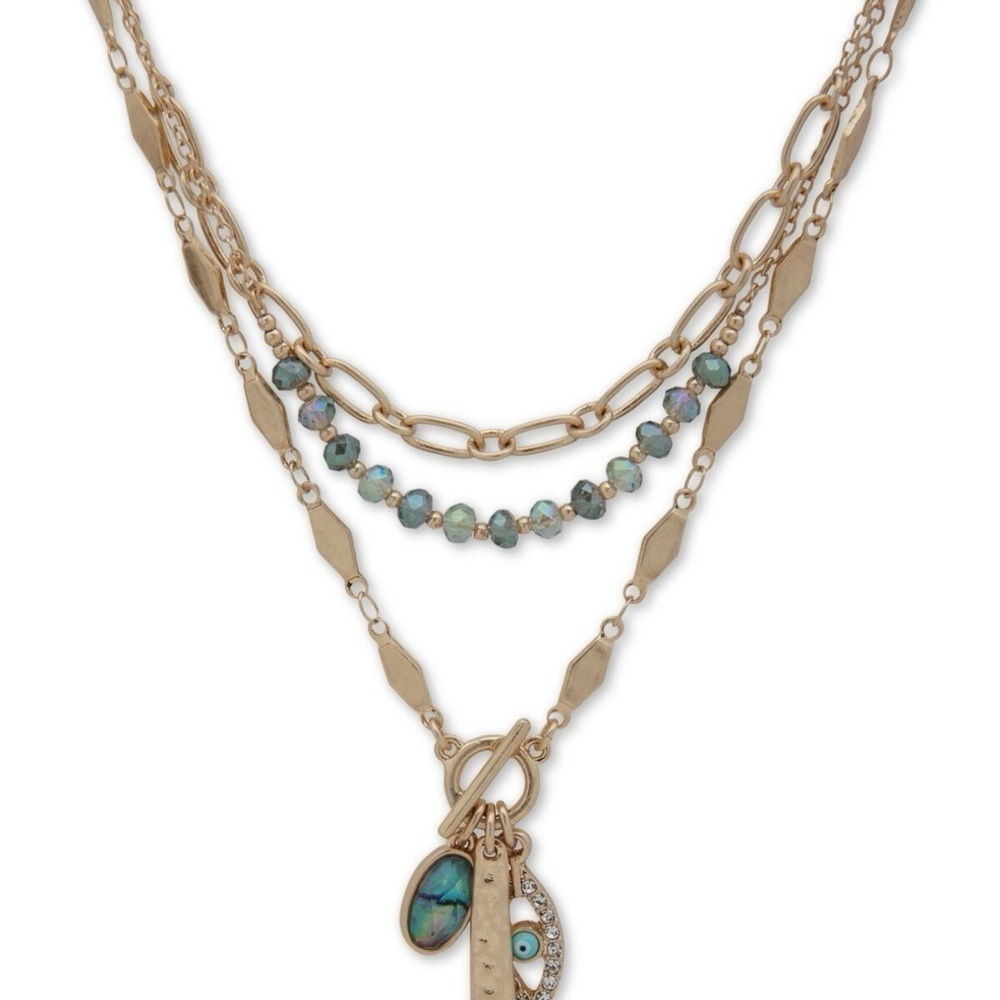Lonna & Lilly Evil Eye Abalone Aurora Borealis Gold Layered Necklace Charms